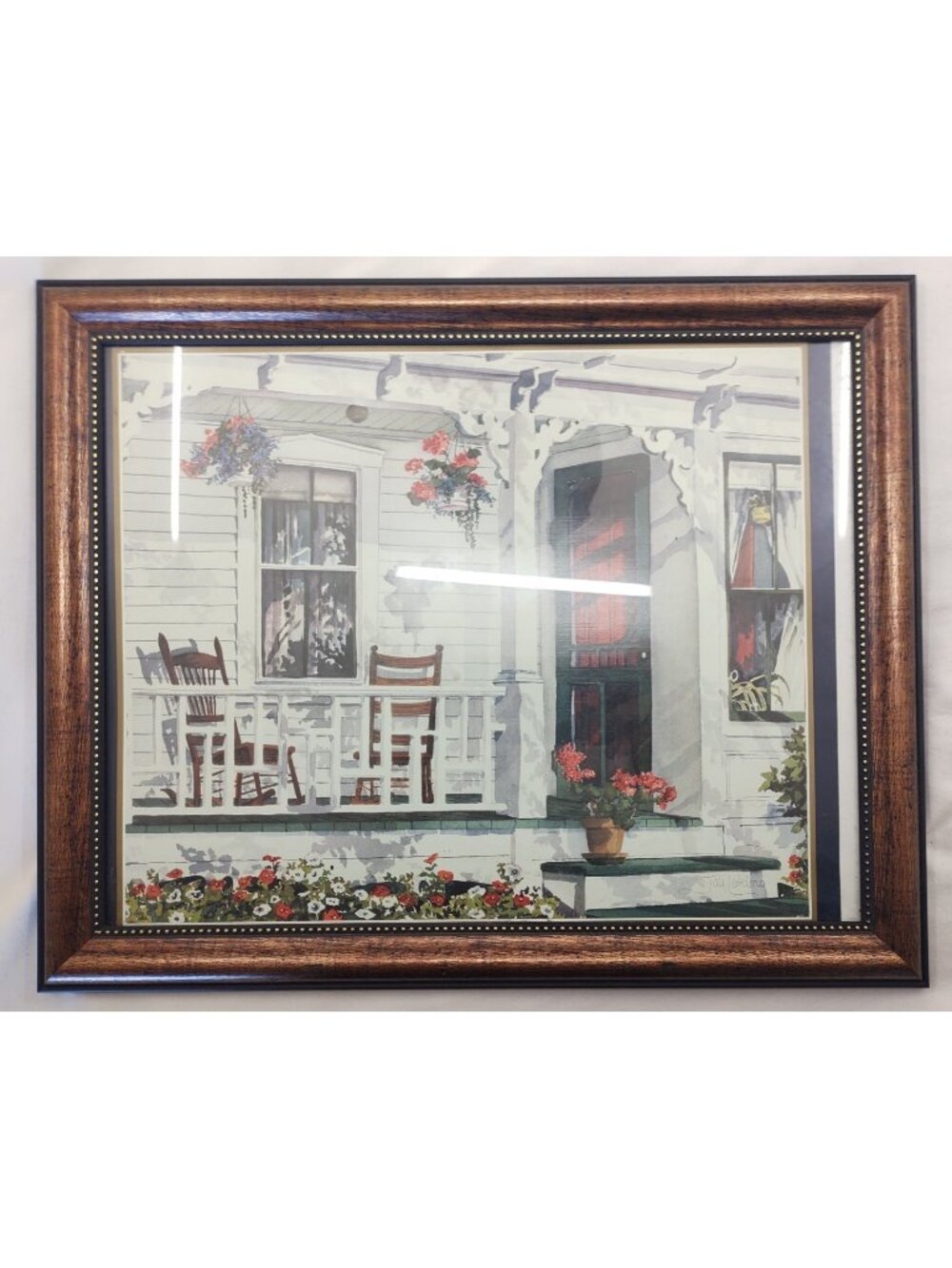 Joy Laking Framed Art Print Nova Scotia Artist Watercolor Summer Porch Flowers